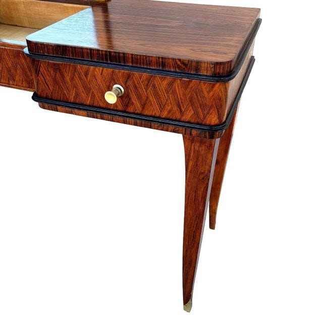 Early 20th Century French Art Deco Flip Top Madagascar Rosewood & Brass Dressing Table Vanity - 4