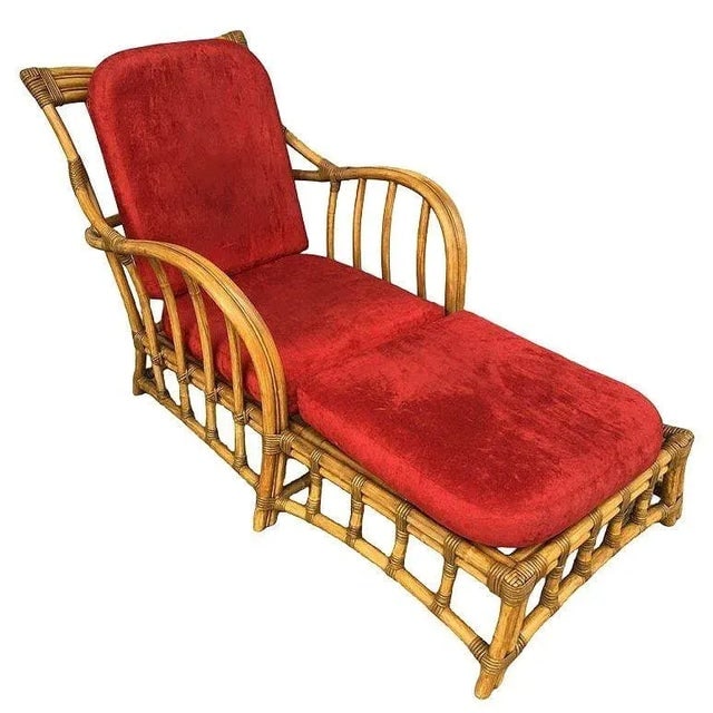 Rare Paul Frankl Styled Faux Rattan Outdoor/Patio Chaise Lounge Chair, Pair - 2
