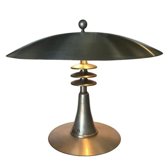 Art Deco Style Machine Age Table Lamp W/ Large 20" Spun Aluminum Shade - 2