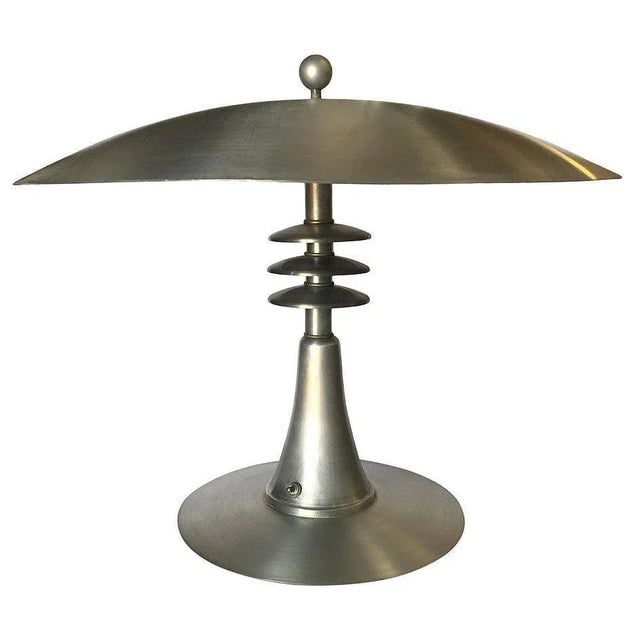 Art Deco Style Machine Age Table Lamp W/ Large 20" Spun Aluminum Shade - 3