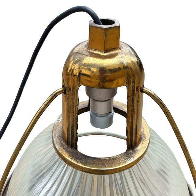 Mid 20th Century Rare Brass Plated Holophane Industrial Hanging Pendant Light - 2