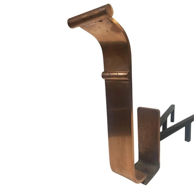 1930s Art Deco Modernist Copper and Iron Firedogs / Andirons, Pair - 7