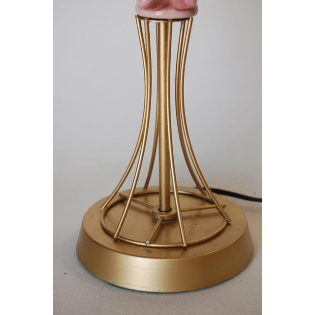 Mid Century Brass Spindel Table Lamp W/ Ceramic Flower Accent - 8