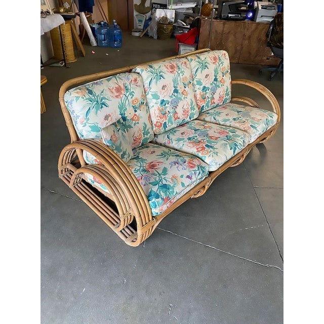 1950s Restored Double Tear Drop Stacked Rattan Lounge Chair Sofa Livingroom Set- 6 Pieces - 8