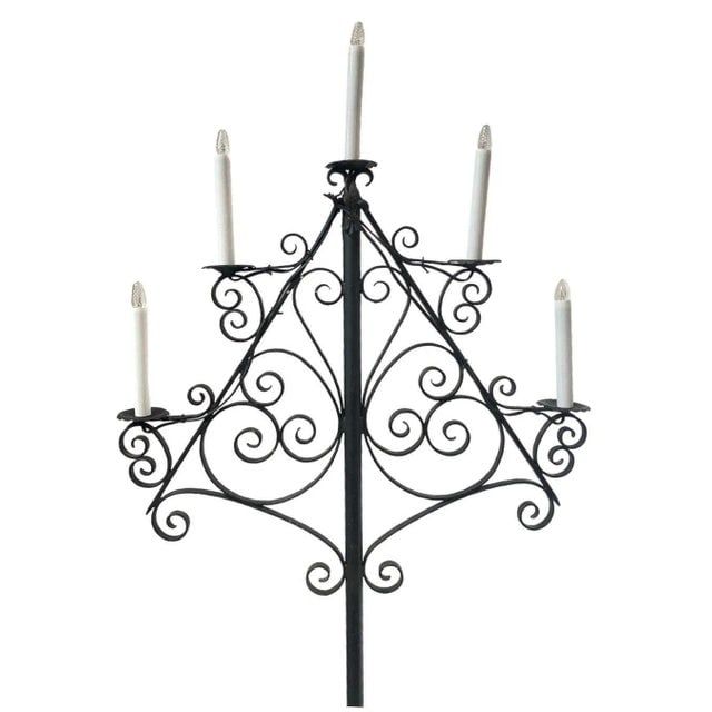 1920s French Victorian Iron Candelabra Converted Floor Lamp - 2