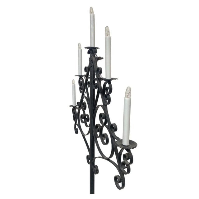 1920s French Victorian Iron Candelabra Converted Floor Lamp - 4
