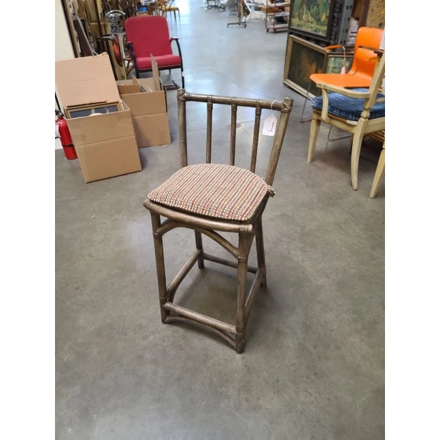 Mid-Century Dark Stained Rattan Bar Stools With Stick Back- Set of 8 - 2