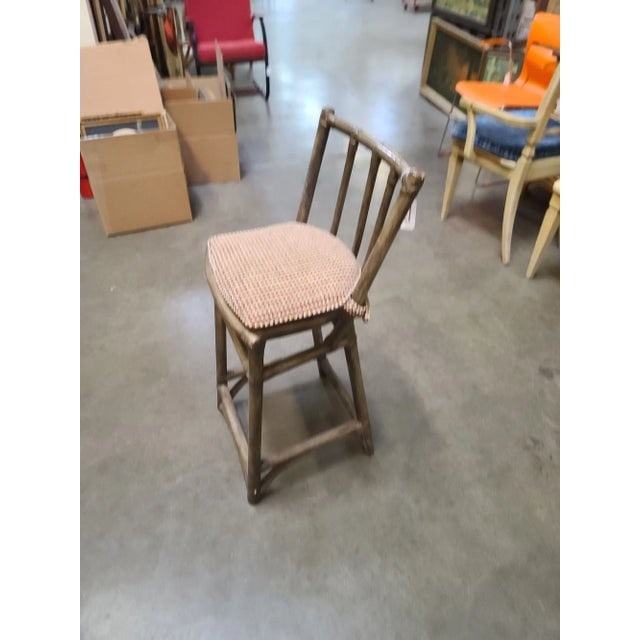 Mid-Century Dark Stained Rattan Bar Stools With Stick Back- Set of 8 - 3