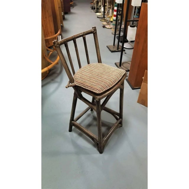 Mid-Century Dark Stained Rattan Bar Stools With Stick Back- Set of 8 - 4