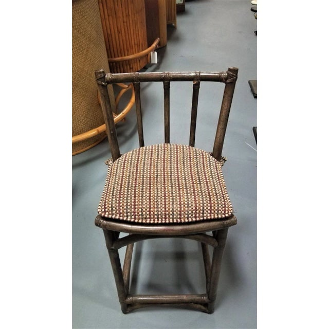 Mid-Century Dark Stained Rattan Bar Stools With Stick Back- Set of 8 - 5