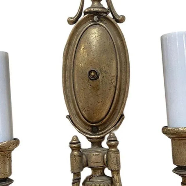 1920s French Empire Style Cast Brass Dual Arm Wall Sconces, Pair - 4