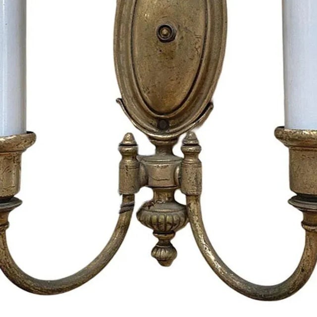 1920s French Empire Style Cast Brass Dual Arm Wall Sconces, Pair - 5