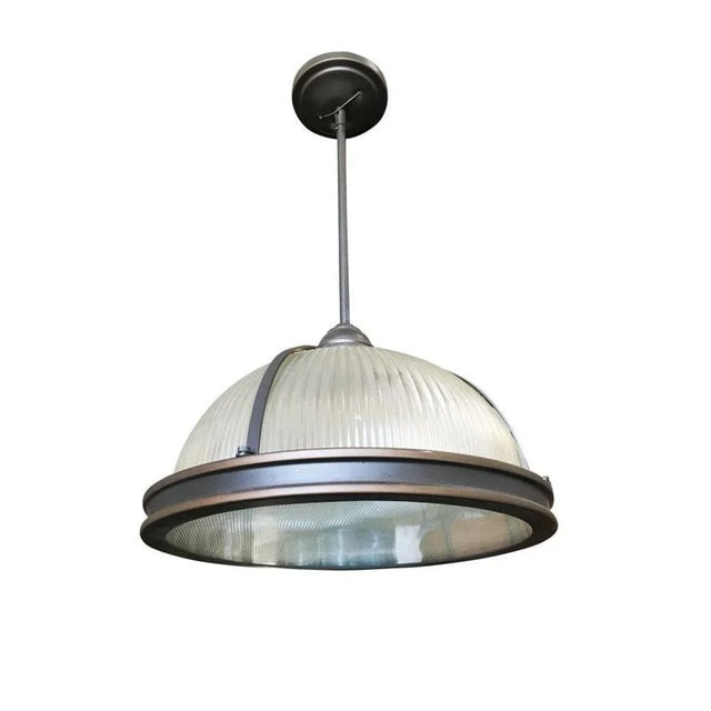 Industrial Ribbed Pendant Lamp Holophane Style Pair - 2