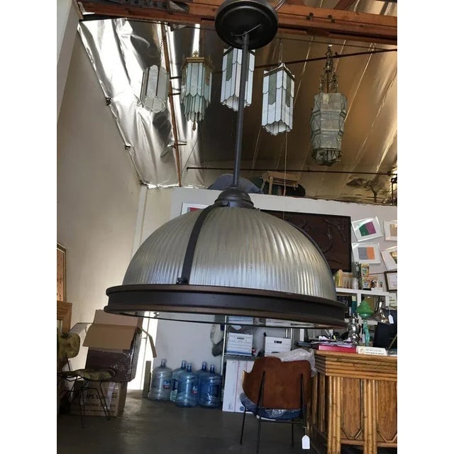 Industrial Ribbed Pendant Lamp Holophane Style Pair - 3