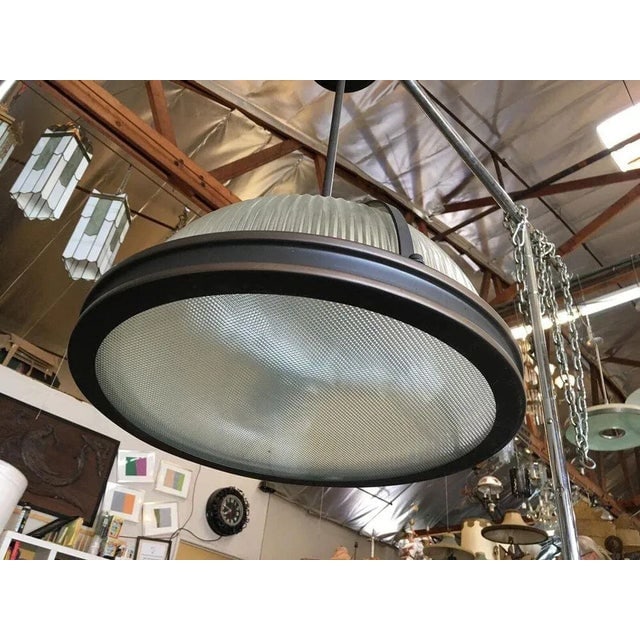 Industrial Ribbed Pendant Lamp Holophane Style Pair - 4