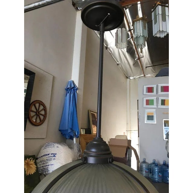 Industrial Ribbed Pendant Lamp Holophane Style Pair - 5
