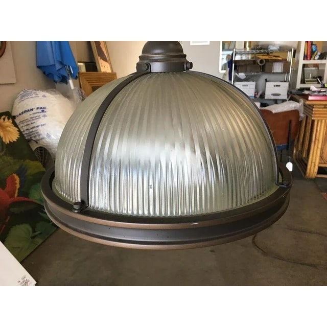 Industrial Ribbed Pendant Lamp Holophane Style Pair - 7