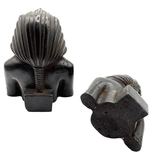 Hand Carved Ebony Wood King Tut Tutankhamen Pharaoh Bust Bookends Signed 1974 - a Pair - 4
