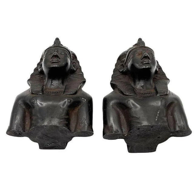 Hand Carved Ebony Wood King Tut Tutankhamen Pharaoh Bust Bookends Signed 1974 - a Pair - 6