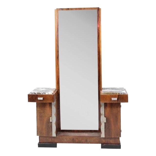 1930s Art Deco Donald Deskey Style Palisander Wood and Marble Vanity W/ Full Mirror (1 of 9)