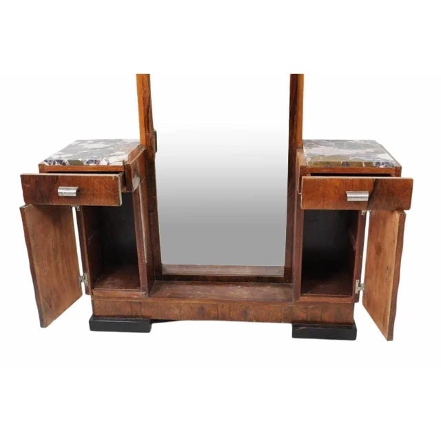 1930s Art Deco Donald Deskey Style Palisander Wood and Marble Vanity W/ Full Mirror - 2