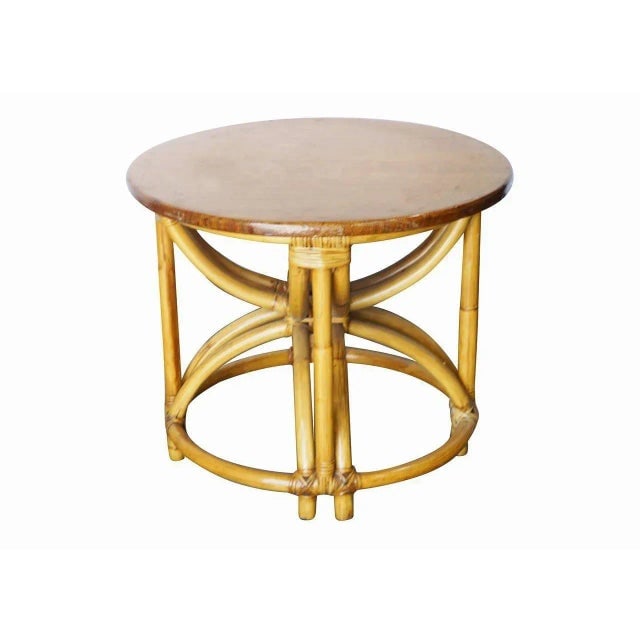 1950s Restored Vintage Five Strand Hour Glass Rattan Coffee Table - 2