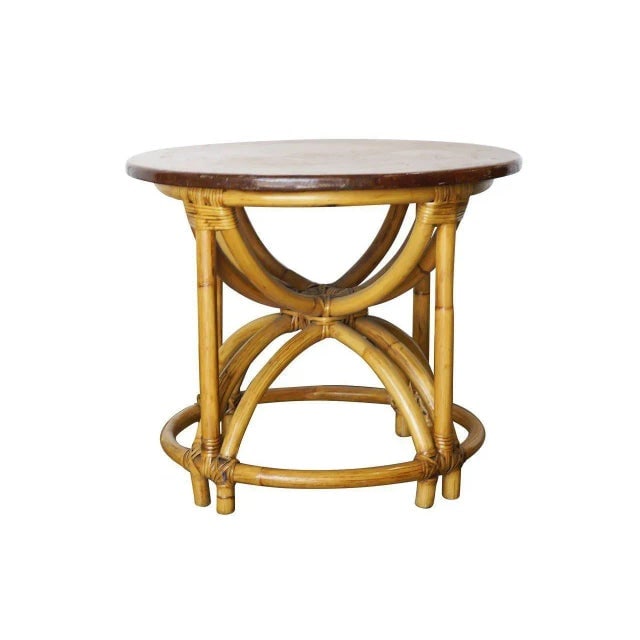 1950s Restored Vintage Five Strand Hour Glass Rattan Coffee Table - 3