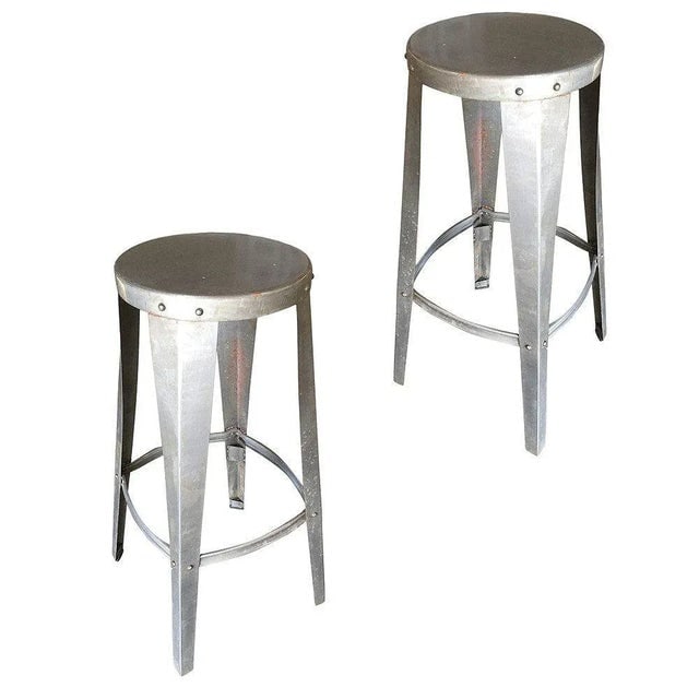 Brushed Steel Metal Industrial Stool, Pair - 2