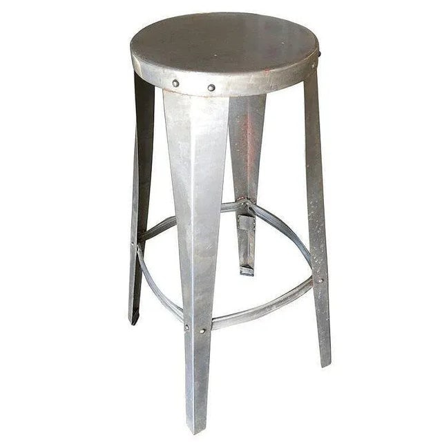 Brushed Steel Metal Industrial Stool, Pair - 3