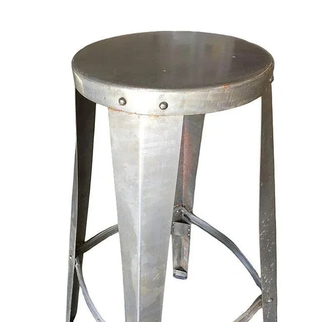 Brushed Steel Metal Industrial Stool, Pair - 6