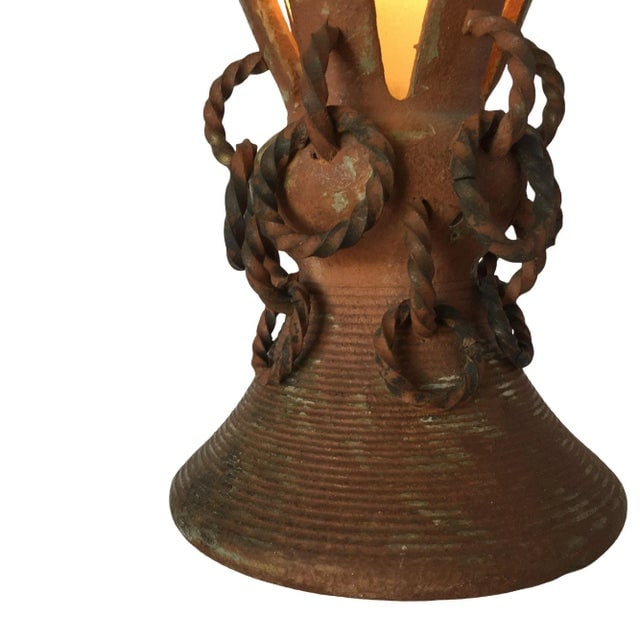 Iron and Clay Torchiere Table Lamp W/ Frosted Shade - 7