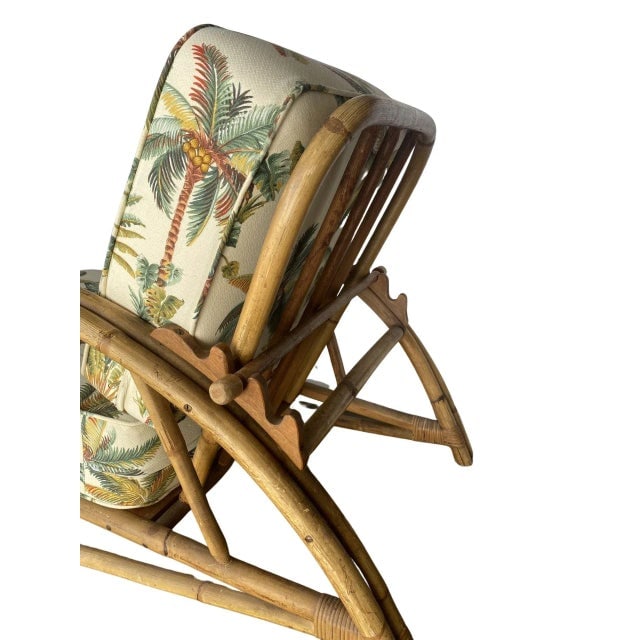 Restored 2-Strand Half Moon Rattan Lounge Chair W/ Adjustable Back & Ottoman - 3