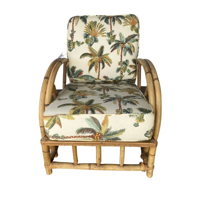 Restored 2-Strand Half Moon Rattan Lounge Chair W/ Adjustable Back & Ottoman - 4