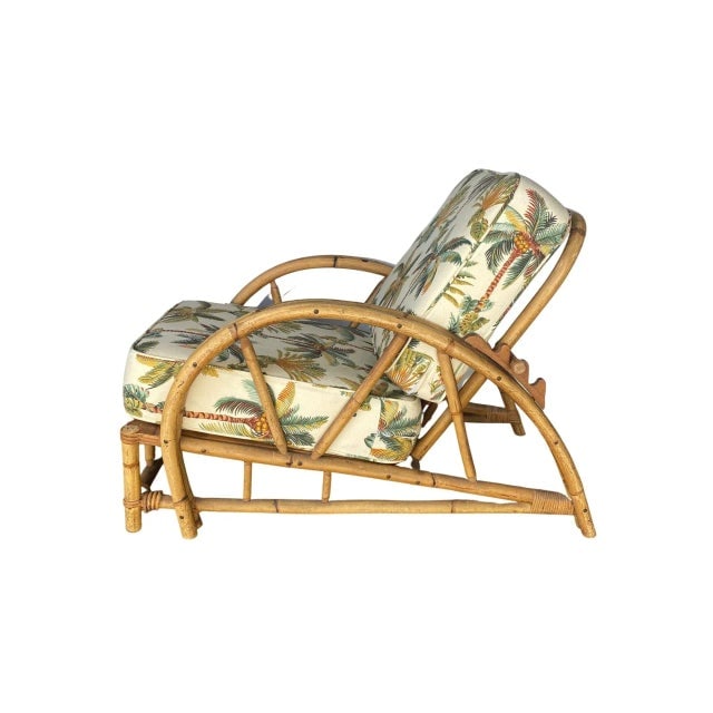 Restored 2-Strand Half Moon Rattan Lounge Chair W/ Adjustable Back & Ottoman - 5