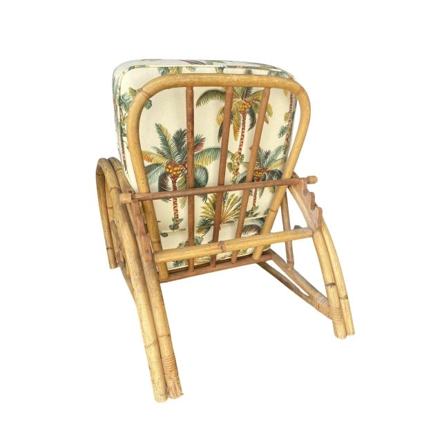 Restored 2-Strand Half Moon Rattan Lounge Chair W/ Adjustable Back & Ottoman - 6
