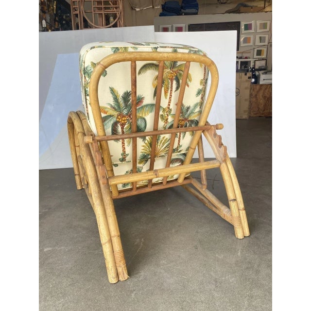 Restored 2-Strand Half Moon Rattan Lounge Chair W/ Adjustable Back & Ottoman - 8