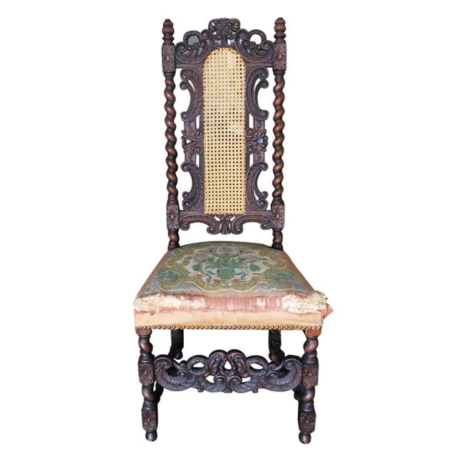 Victorian Hand Carved Oak Gothic Revival Side Throne Chair - 2