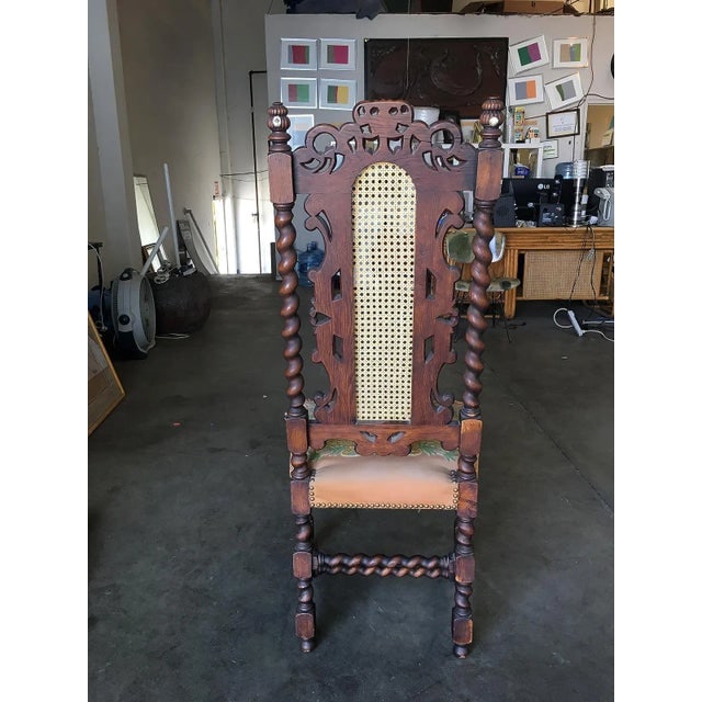 Victorian Hand Carved Oak Gothic Revival Side Throne Chair - 3