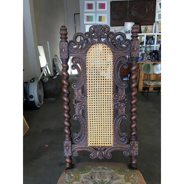 Victorian Hand Carved Oak Gothic Revival Side Throne Chair - 5