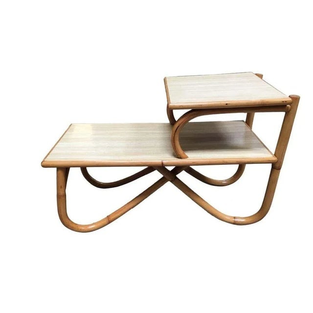 1950s Restored Arch Leg Two-Tier Rattan Side Lamp Table - 2