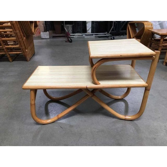 1950s Restored Arch Leg Two-Tier Rattan Side Lamp Table - 4