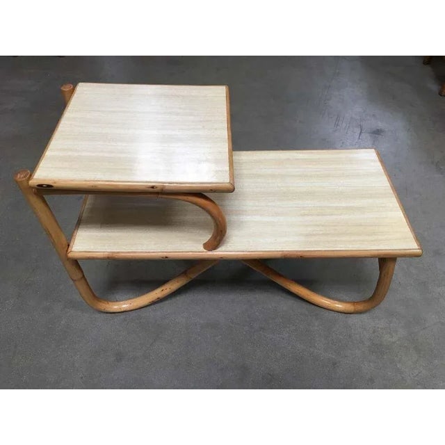 1950s Restored Arch Leg Two-Tier Rattan Side Lamp Table - 7
