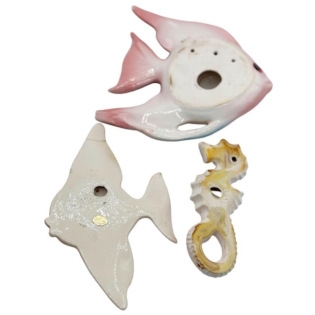 1950s MCM Ceramic Angel Fish & Seahorse 3 Piece Wall Sculpture Set by Freeman McFarlin - 5