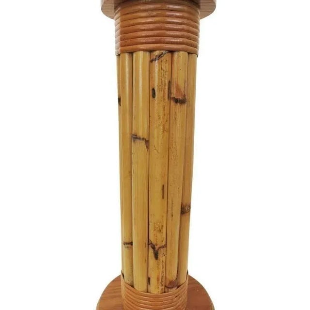 1950s Restored Wrapped Rattan Pole Lamp With Mahogany Base - 3