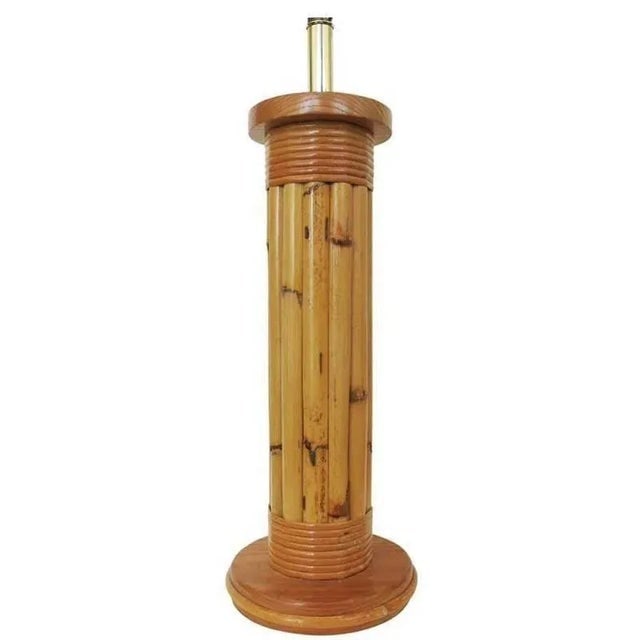 1950s Restored Wrapped Rattan Pole Lamp With Mahogany Base - 5