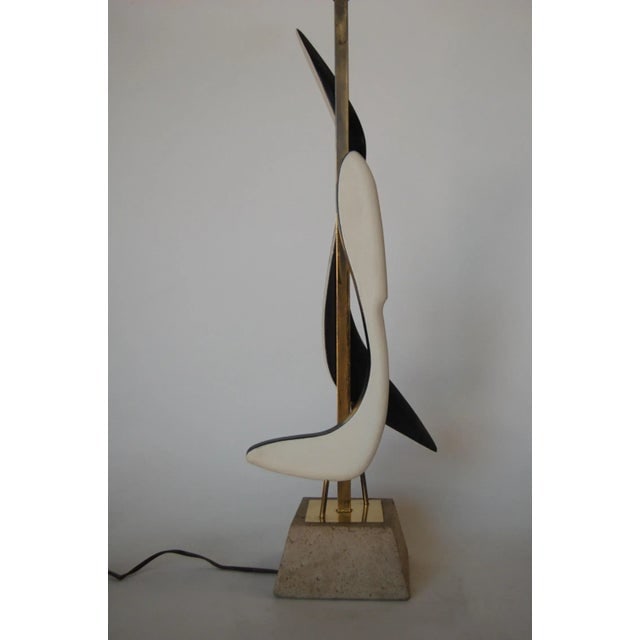 Modernist MIX Media Brass Abstract Sculptural Table Lamp on Concrete Base - 7