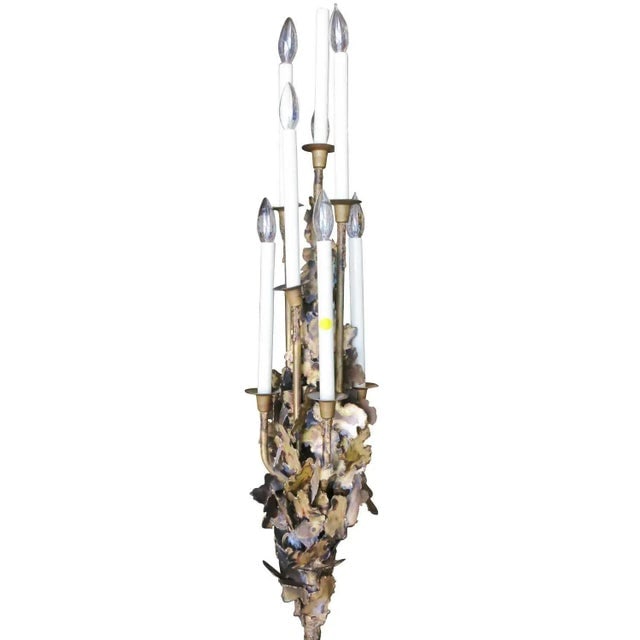 Tom Greene Style Brutalist Torch-Cut Brass Torchiere Floor Lamp - 3