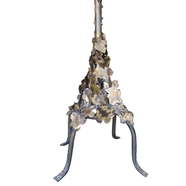 Tom Greene Style Brutalist Torch-Cut Brass Torchiere Floor Lamp - 8