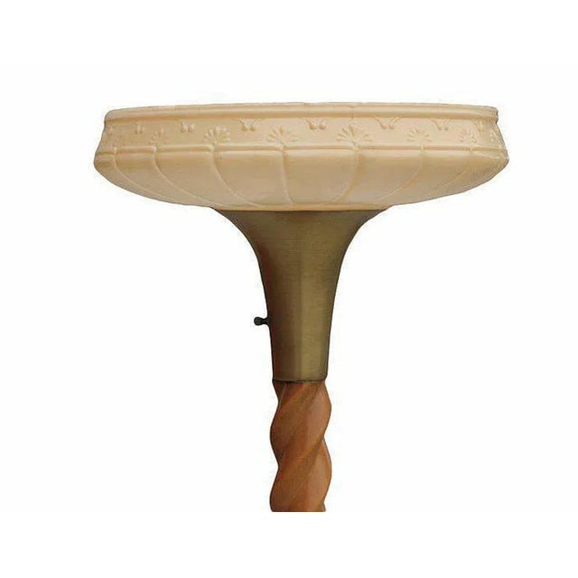1950 Carved Oak Floor Spiral Torchiere Floor Lamp Attributed to Russel Wright With Shade - 3