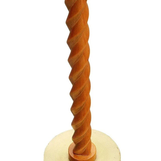 1950 Carved Oak Floor Spiral Torchiere Floor Lamp Attributed to Russel Wright With Shade - 4